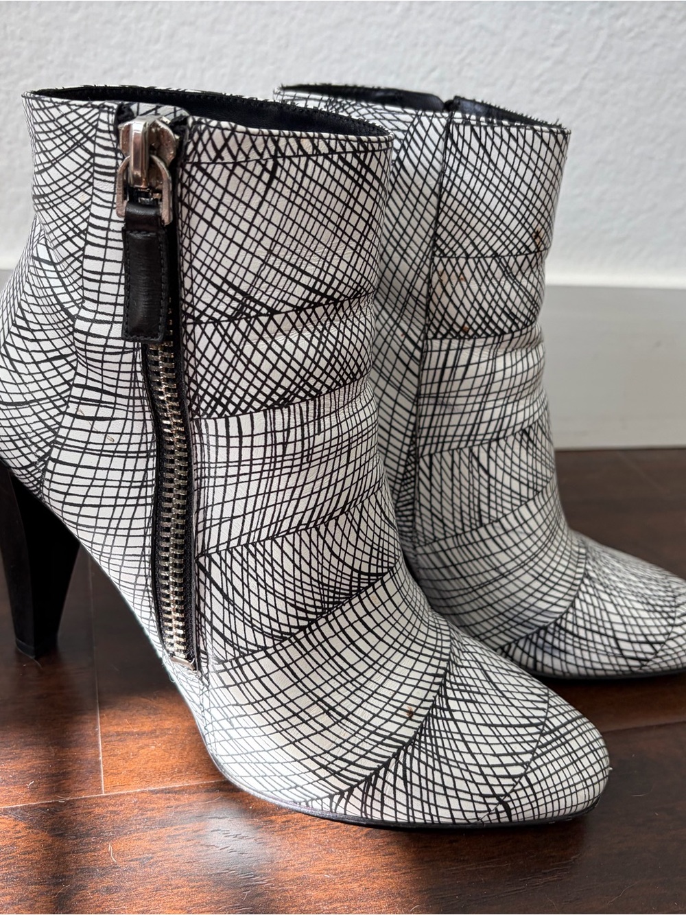 Kenzo Black & White Crosshatch Ankle Boots